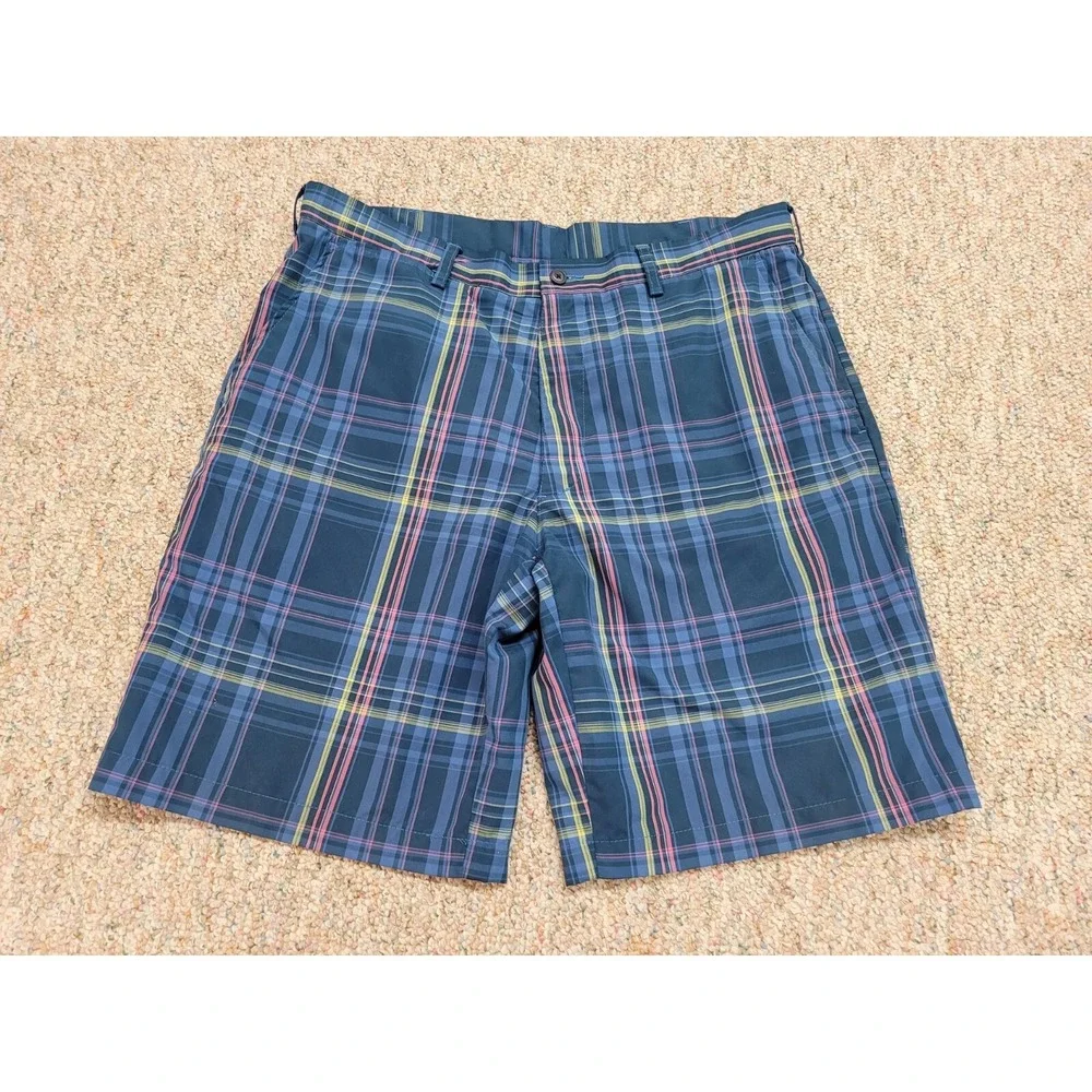 PGA‎ Tour Shorts Mens 36 Blue Plaid Pro Series Golf Performance Athletic Sports
